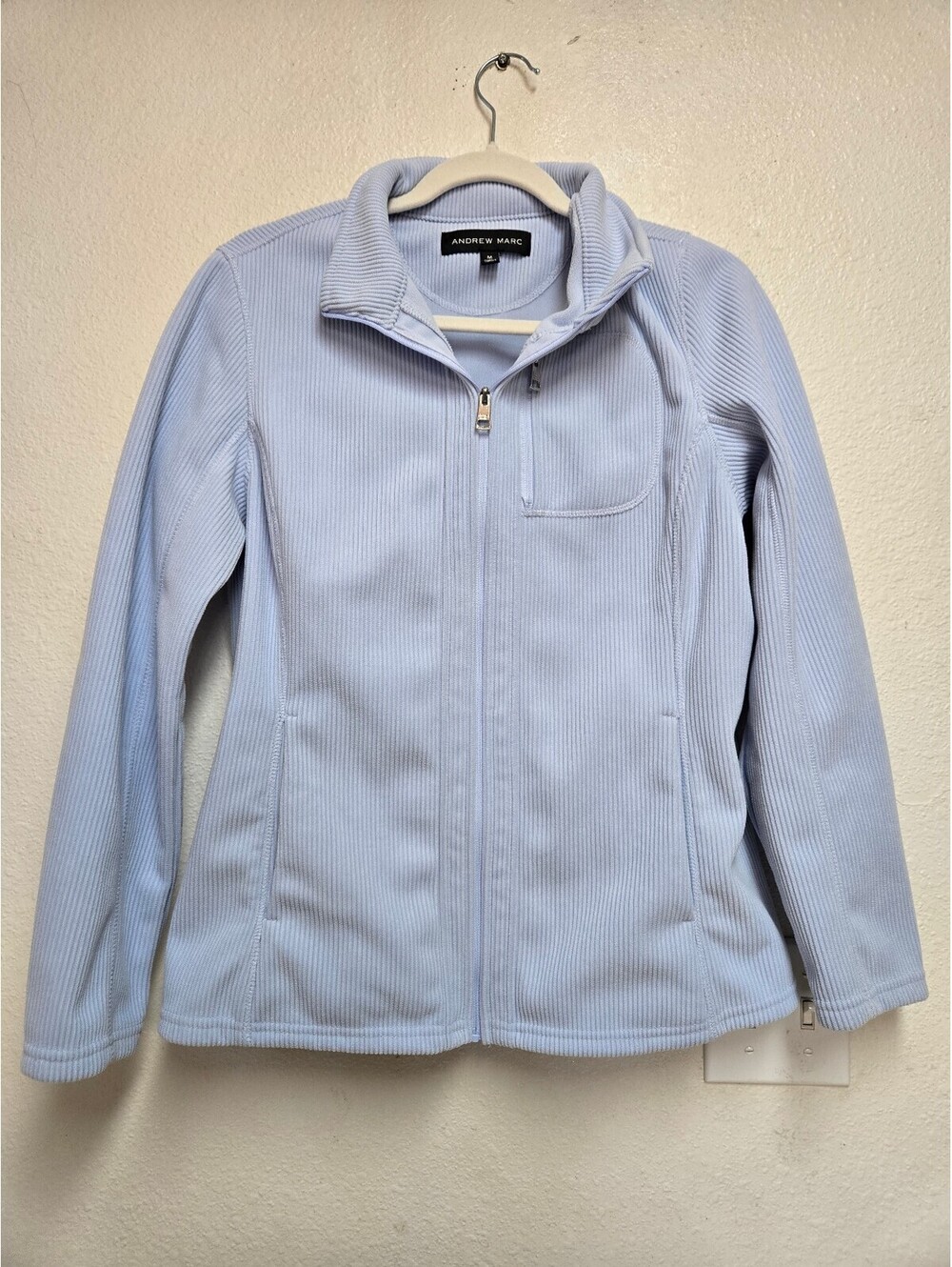 Andrew Marc Women's Light Blue Full Zip Mid-Length Jacket Long Sleeve Size M